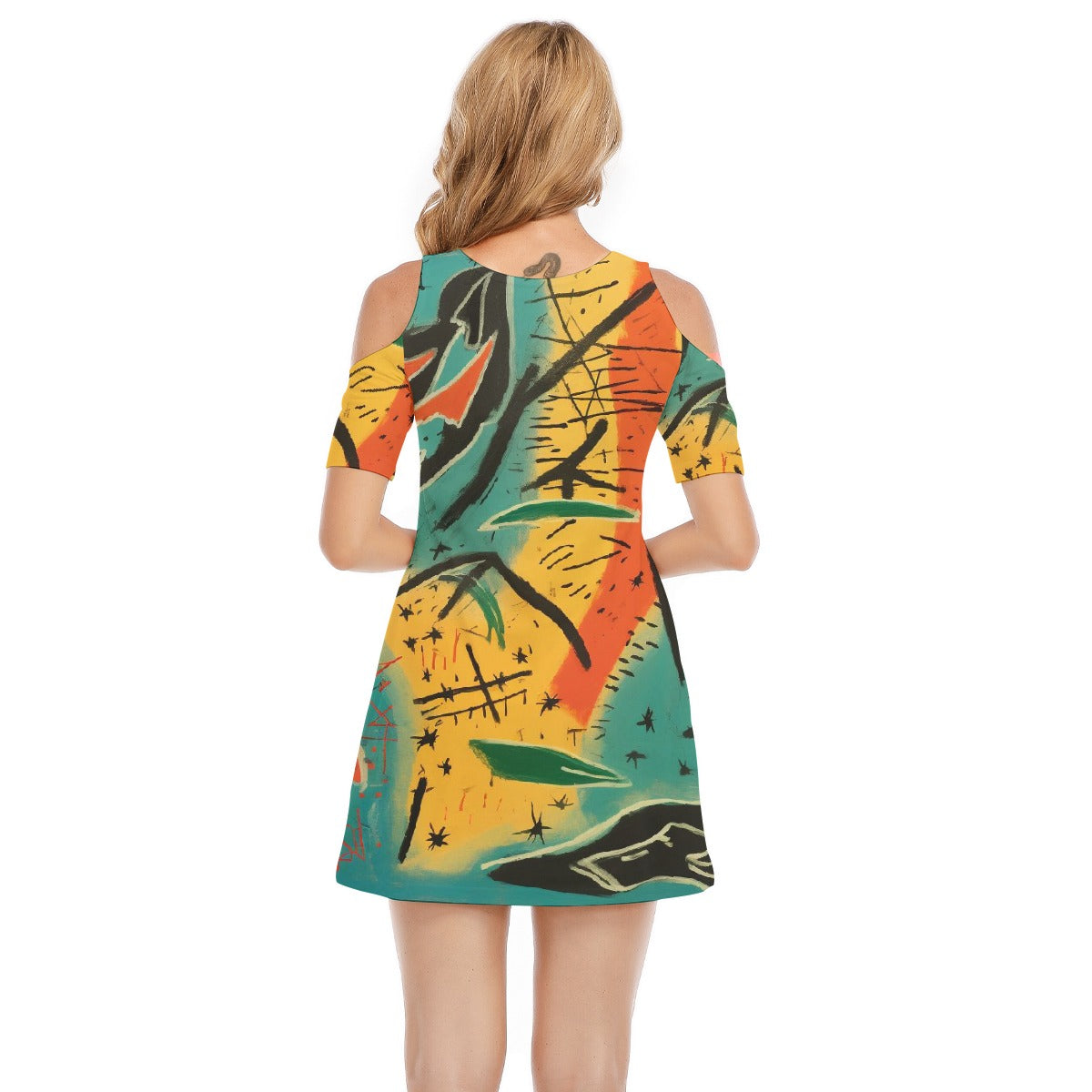 All-Over Print Women's Cold Shoulder Dress | 190GSM Cotton