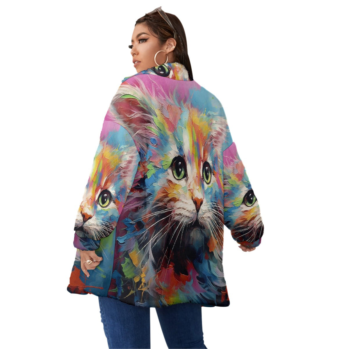 All-Over Print Unisex Borg Fleece Stand-up Collar Coat With Zipper Closure(Plus Size)