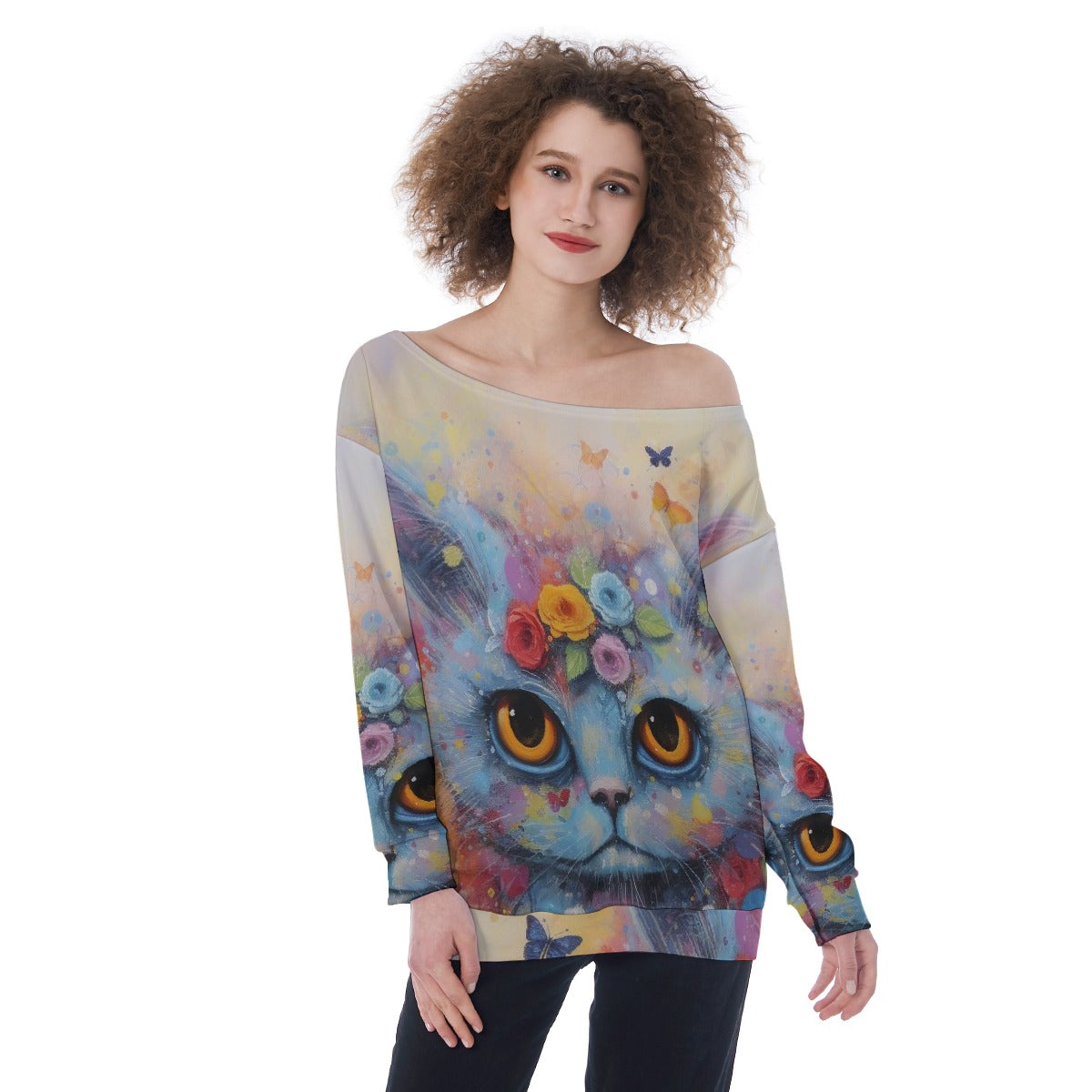 All-Over Print Oversized Women's Off-Shoulder Sweatshirt
