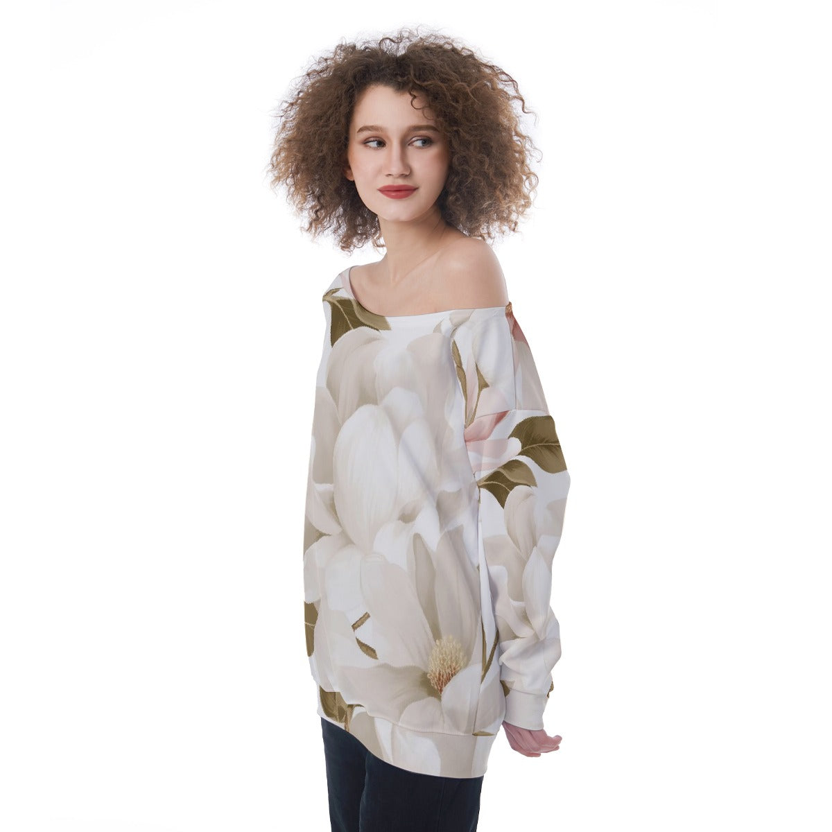 All-Over Print Oversized Women's Off-Shoulder Sweatshirt
