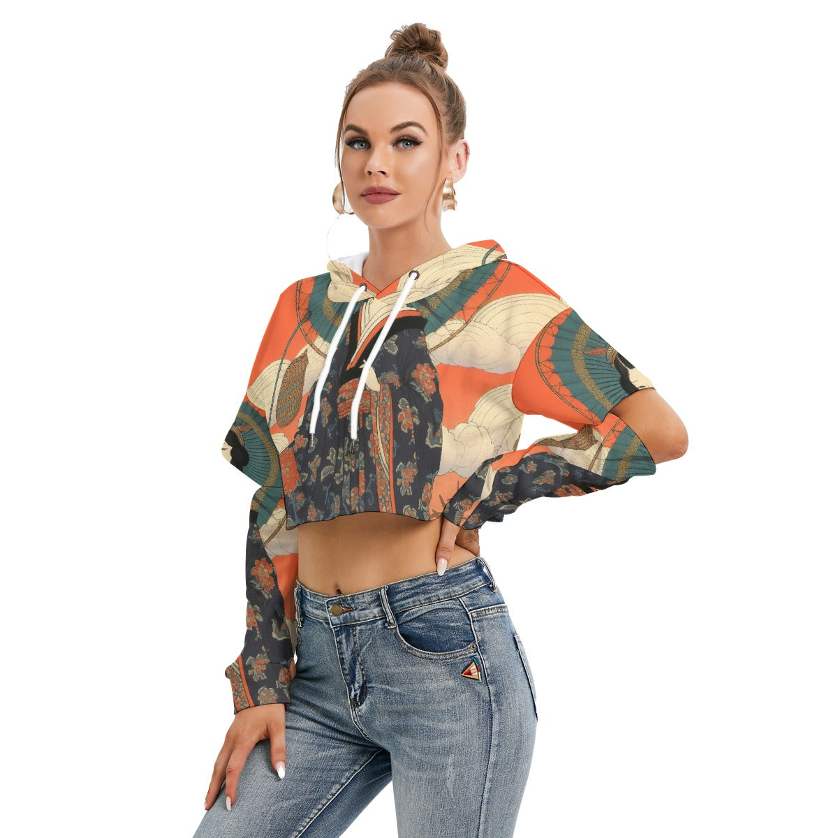 All-Over Print Women's Heavy Fleece Hoodie With Hollow Out Sleeve