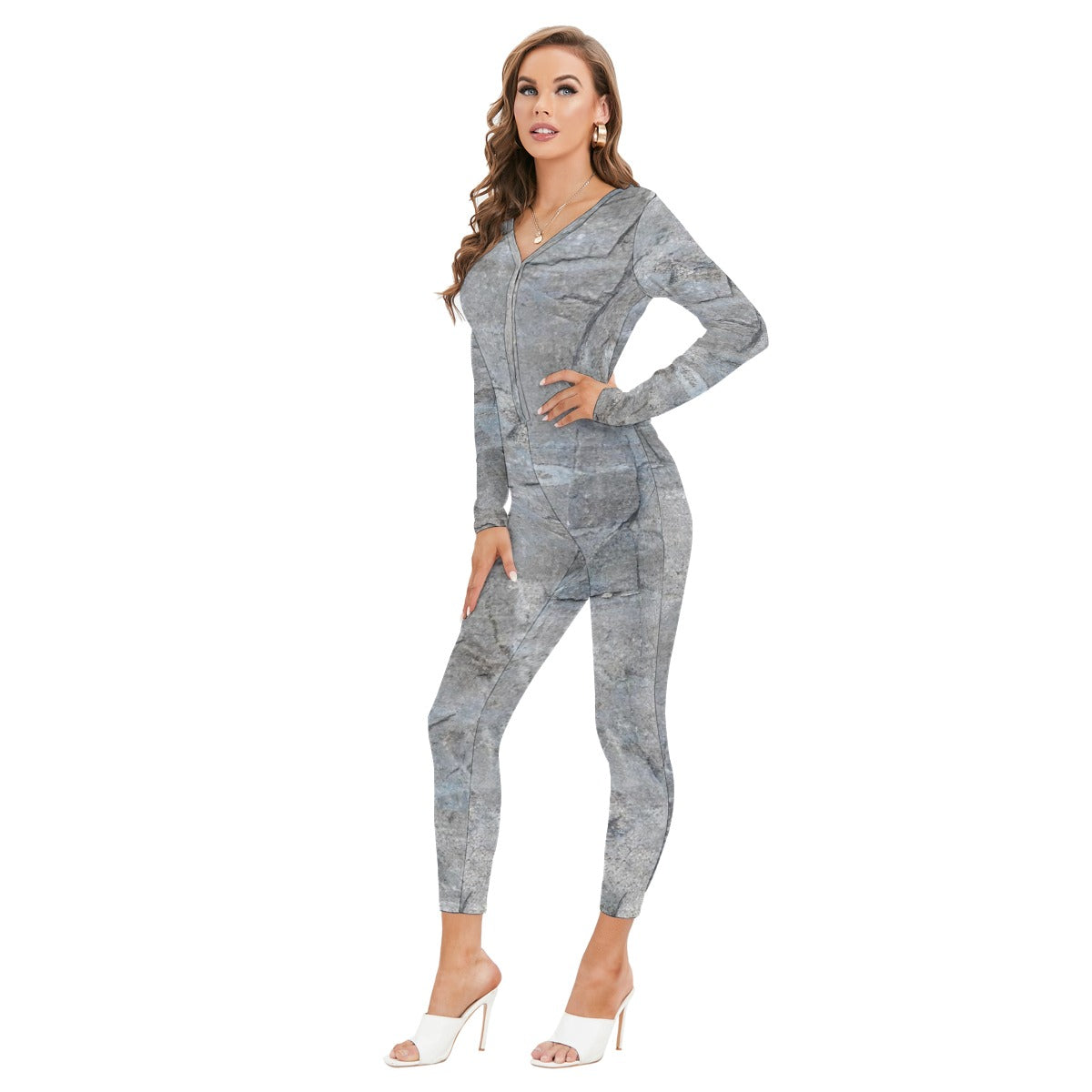 All-Over Print Women's Plunging Neck Jumpsuit