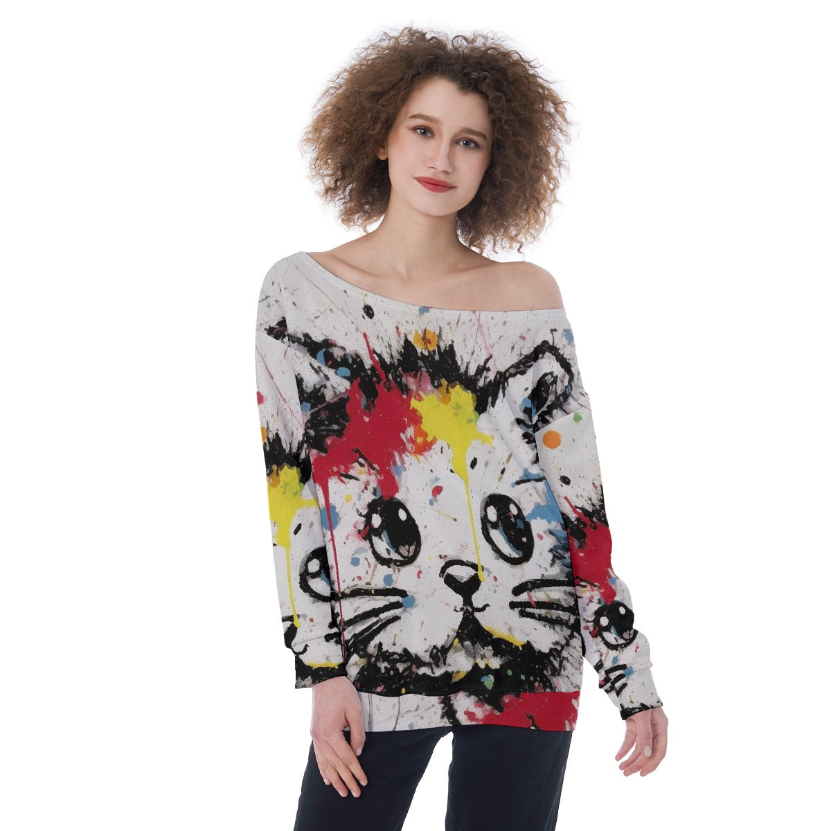 All-Over Print Oversized Women's Off-Shoulder Sweatshirt