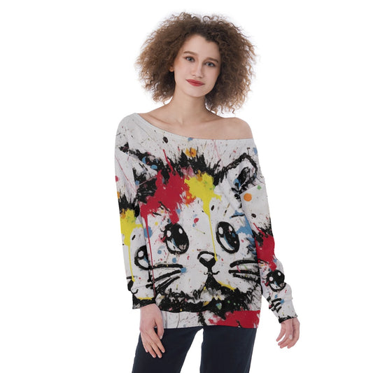 All-Over Print Oversized Women's Off-Shoulder Sweatshirt