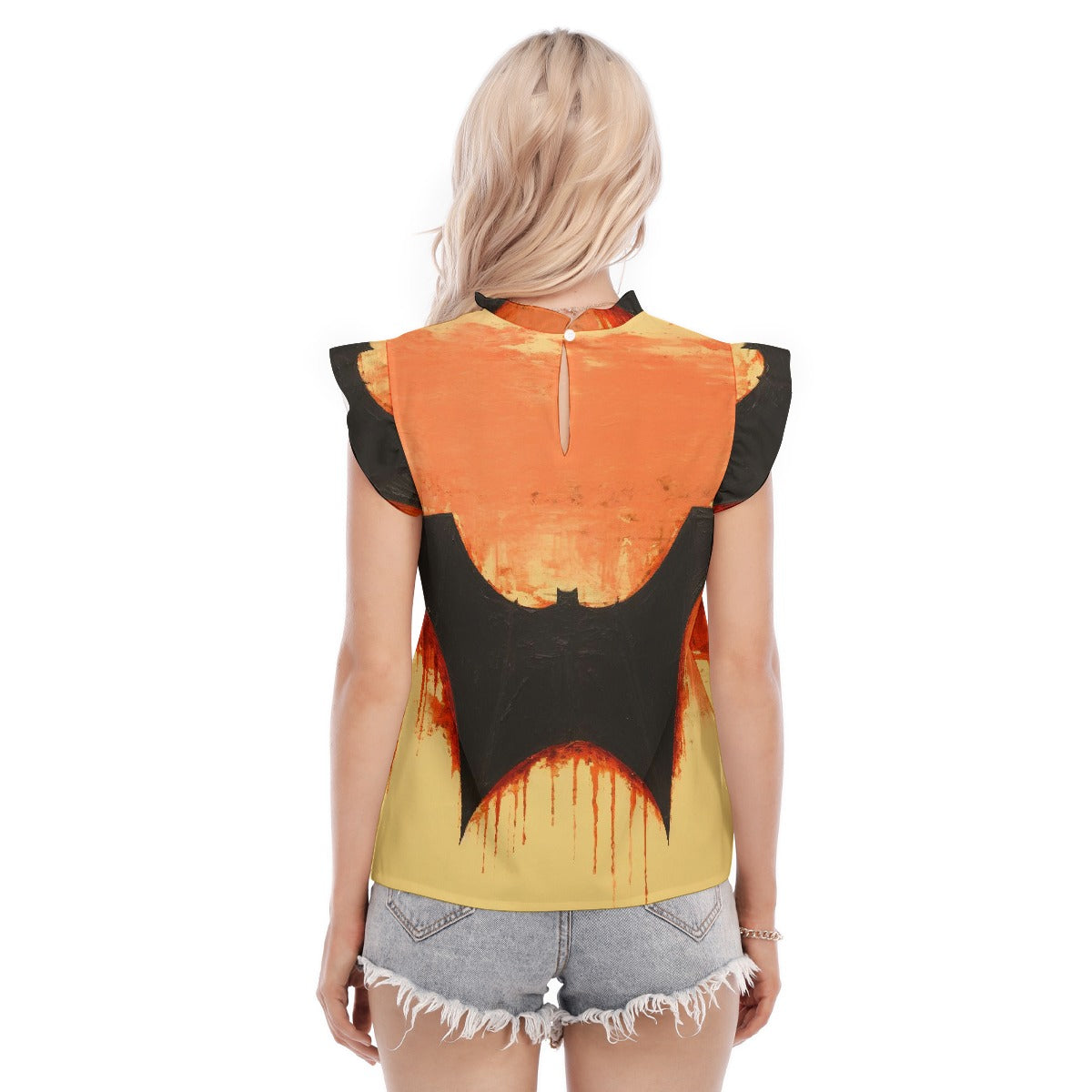 All-Over Print Women's Blouse With Ruffle Collar And Sleeve