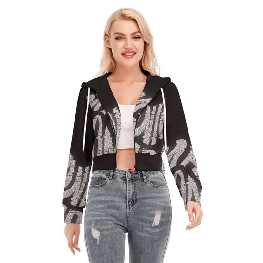 All-Over Print Women's Crop Top Hoodie With Zipper Closure