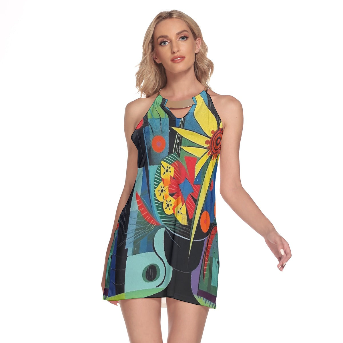 All-Over Print Women's Round Neck Above Knee Dress
