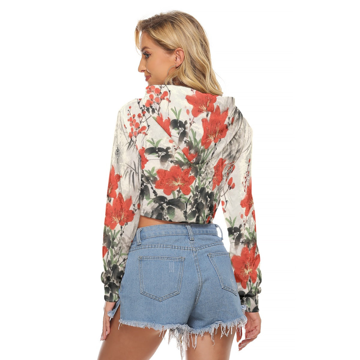 All-Over Print Women's Crop Top Hoodie|Velvet