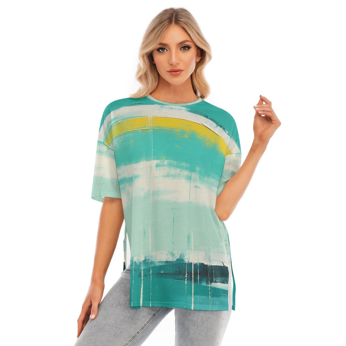 All-Over Print Women's Short Sleeves T-shirt With Hem Split