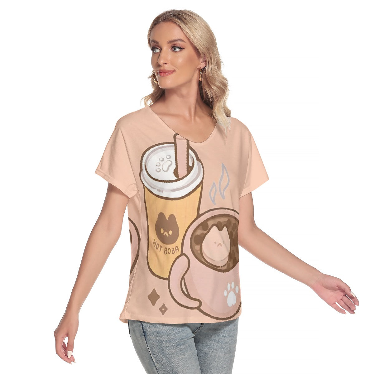 All-Over Print Women's Loose V-neck Short Sleeve T-shirt