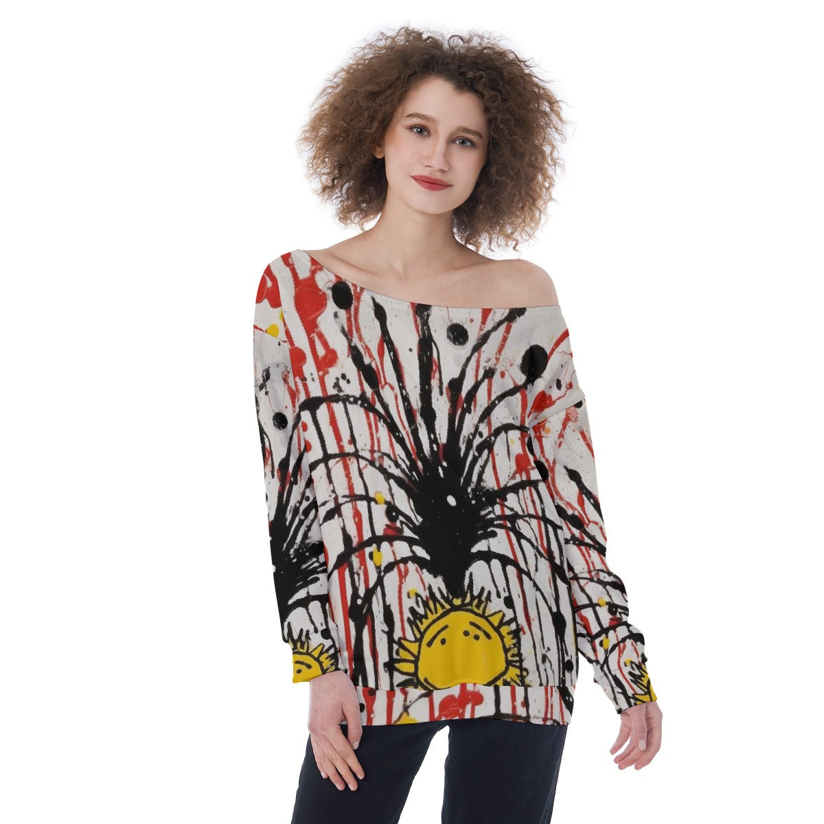 All-Over Print Oversized Women's Off-Shoulder Sweatshirt