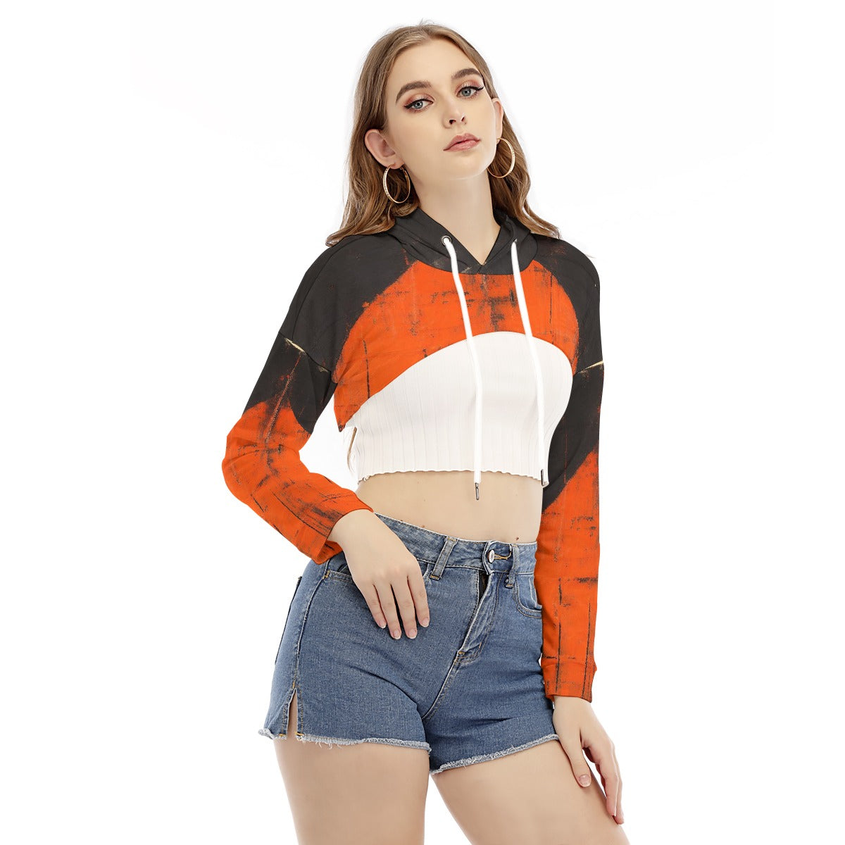 All-Over Print Women's Smock Short Hoodie With Long Sleeve