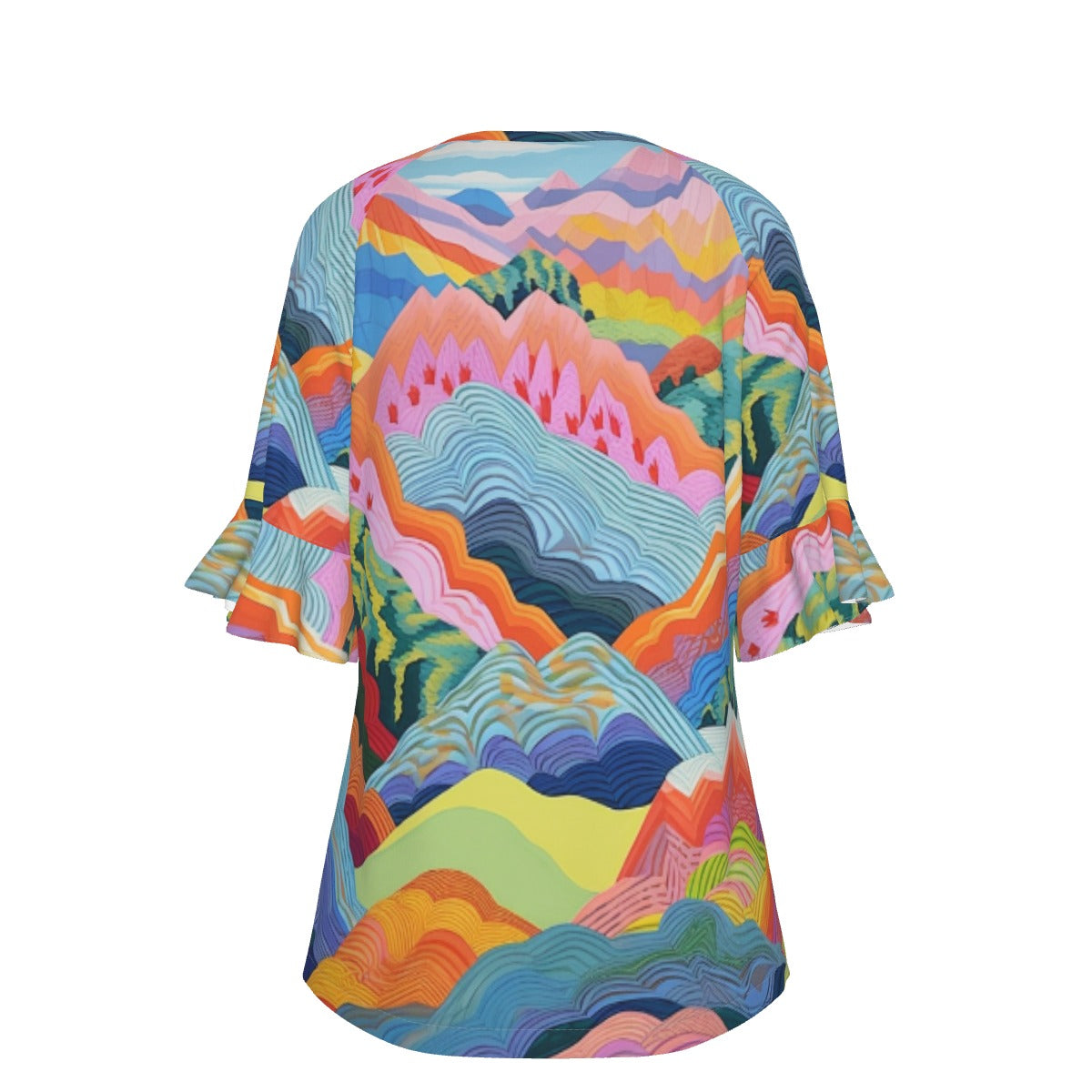 All-Over Print V-neck Women's T-shirt With Bell Sleeve