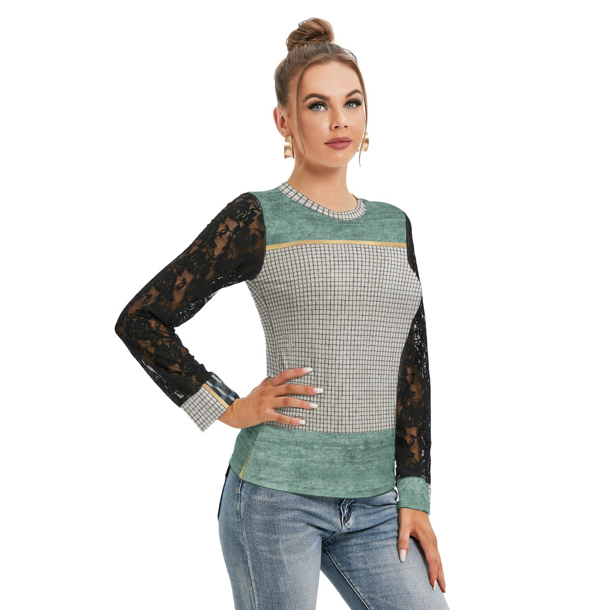 All-Over Print Women's T-shirt And Sleeve With Black Lace