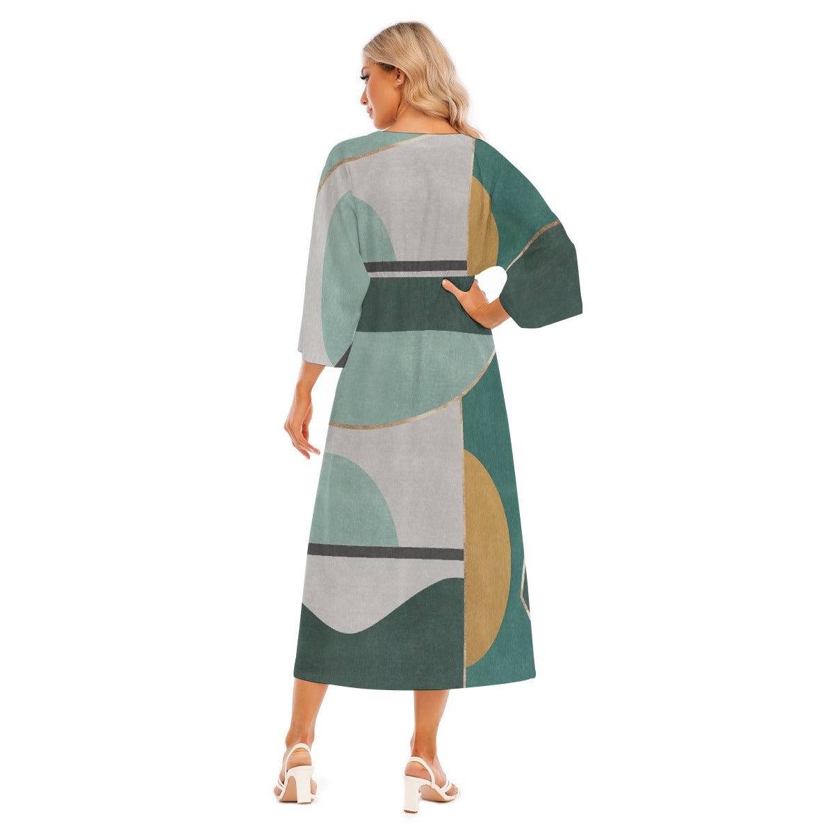 All-Over Print Women's Mid-Sleeve Long Dress