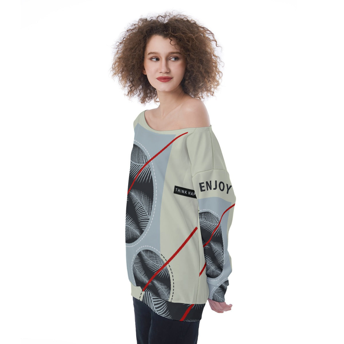 All-Over Print Oversized Women's Off-Shoulder Sweatshirt