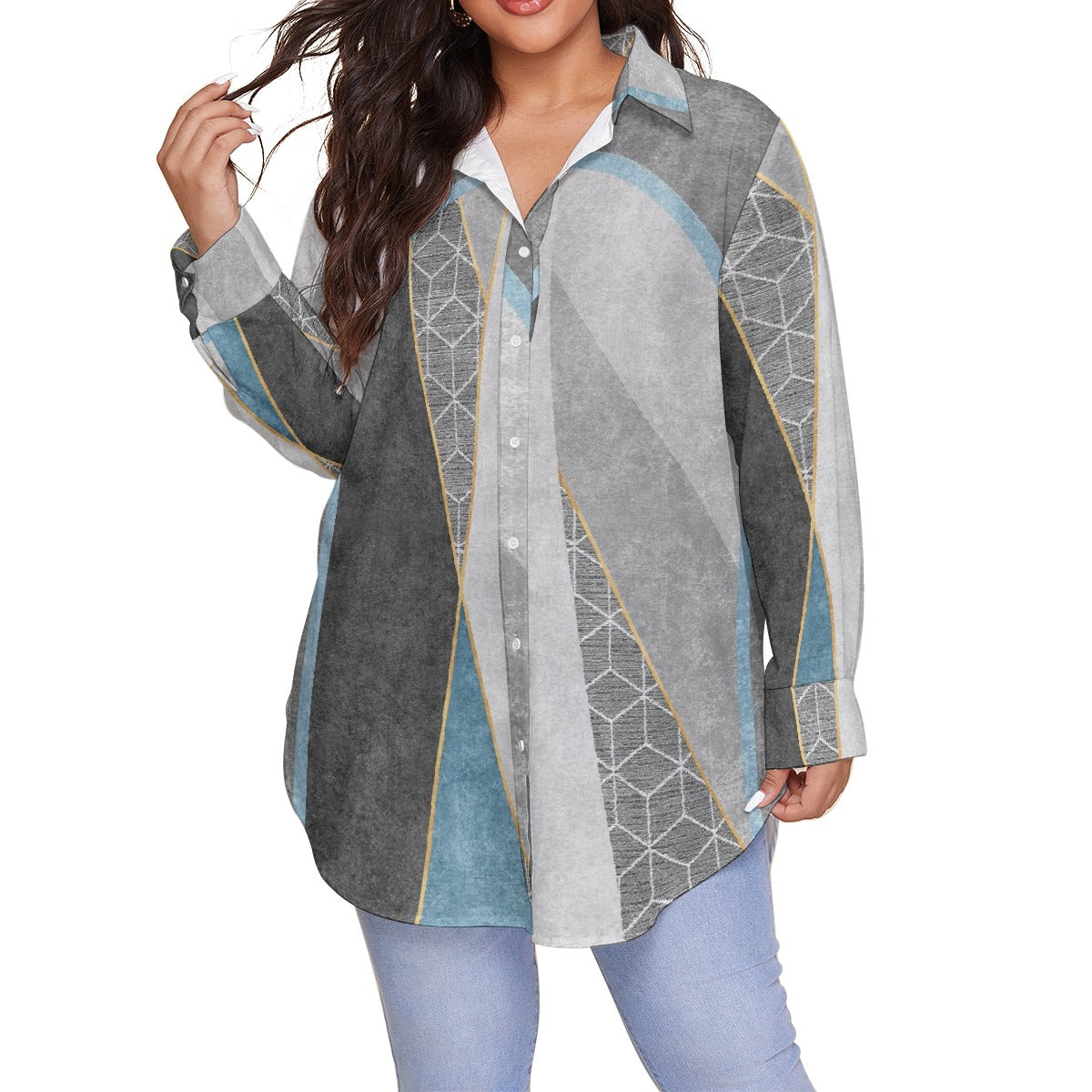 All-Over Print Women's Shirt With Long Sleeve(Plus Size)