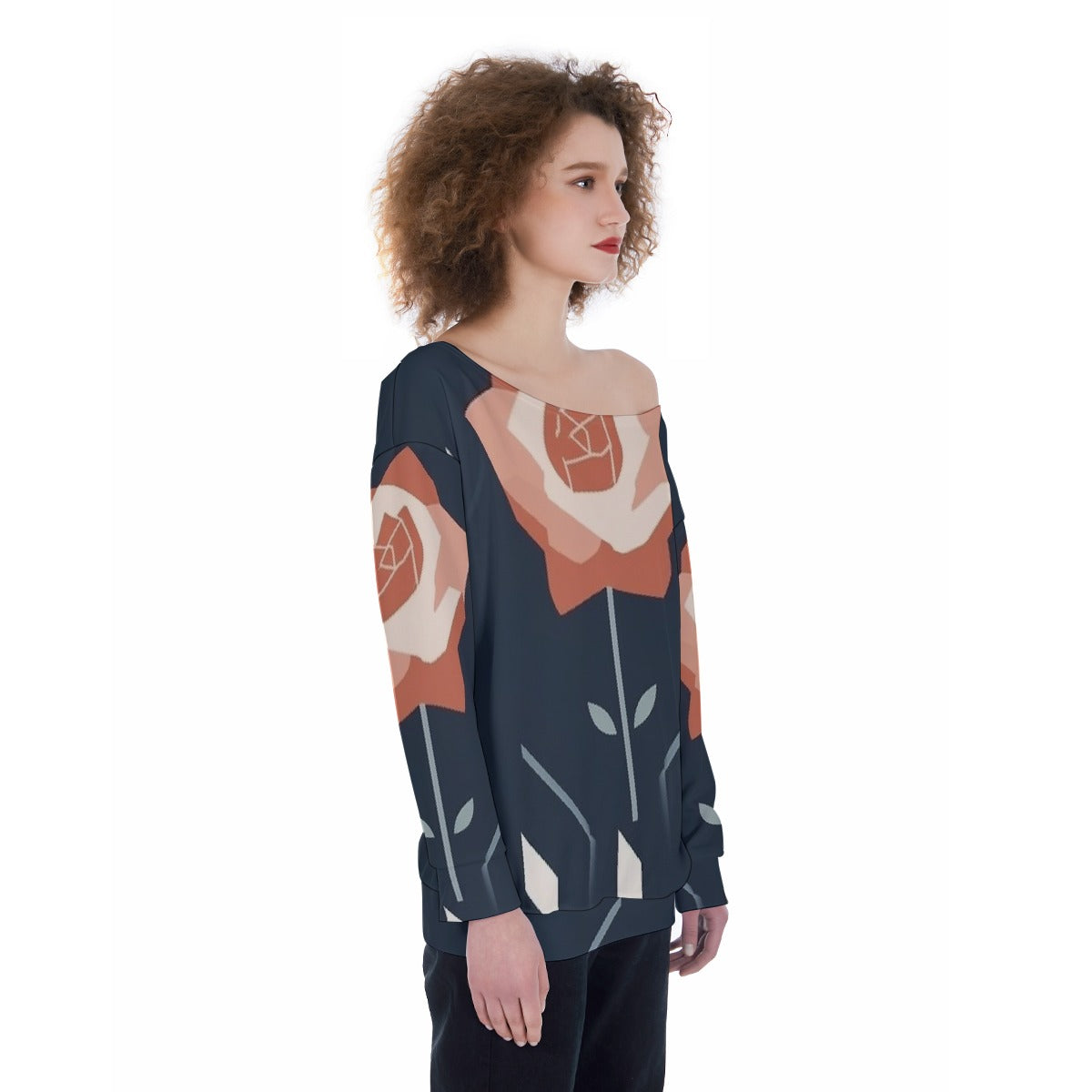 All-Over Print Oversized Women's Off-Shoulder Sweatshirt