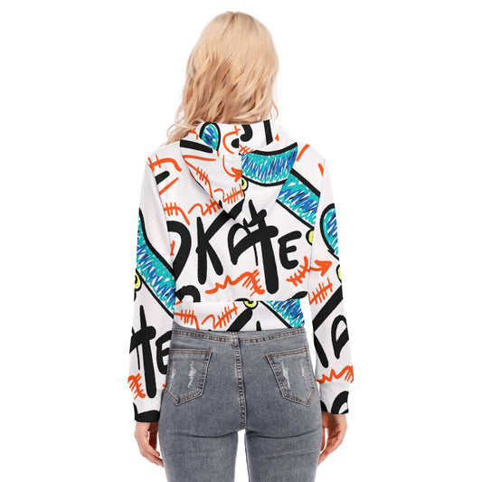 All-Over Print Women's Crop Top Hoodie With Zipper Closure