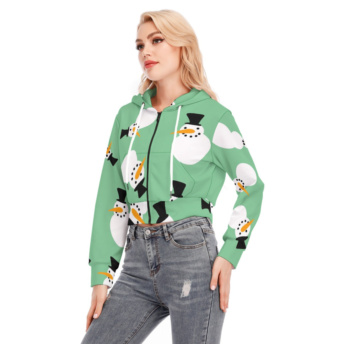 All-Over Print Women's Crop Top Hoodie With Zipper Closure