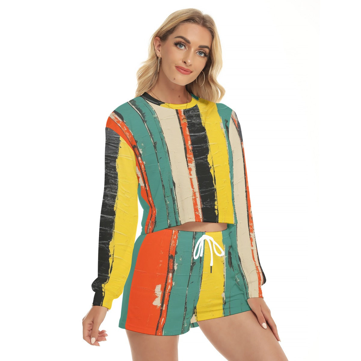 All-Over Print Women's Short Sweatshirt And Pants Suit