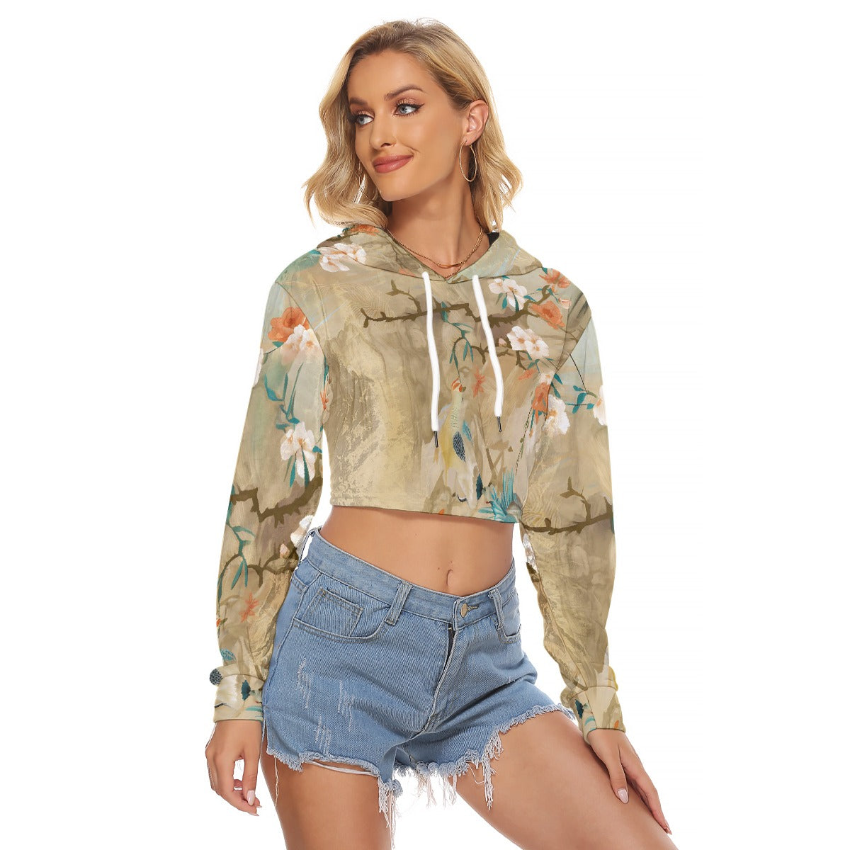 All-Over Print Women's Crop Top Hoodie|Velvet