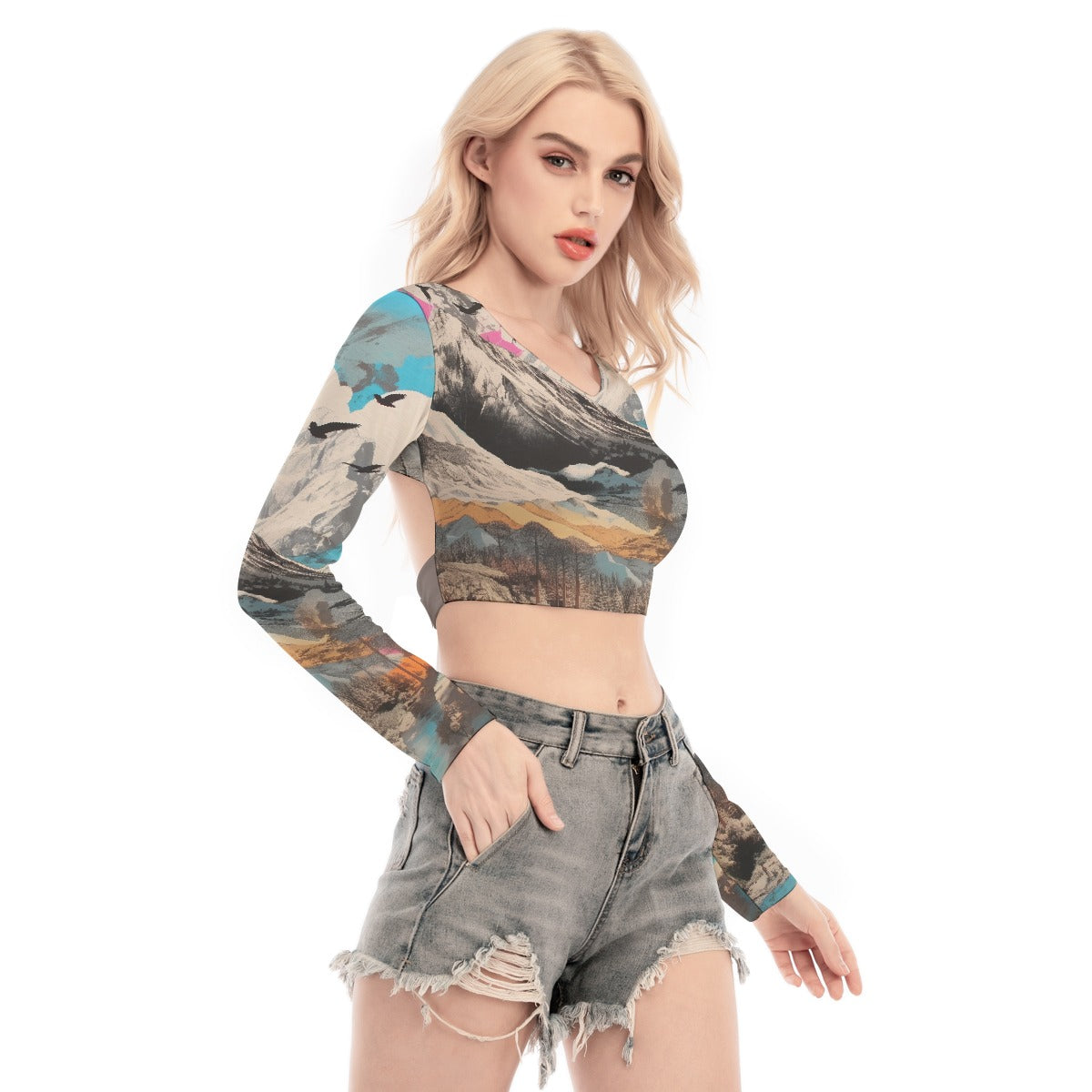 All-Over Print Women's Back Hollow T-shirt With Strap