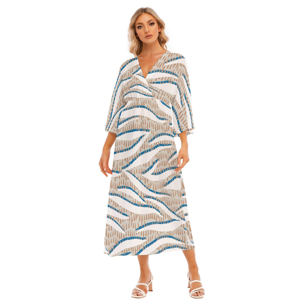 All-Over Print Women's Mid-Sleeve Long Dress