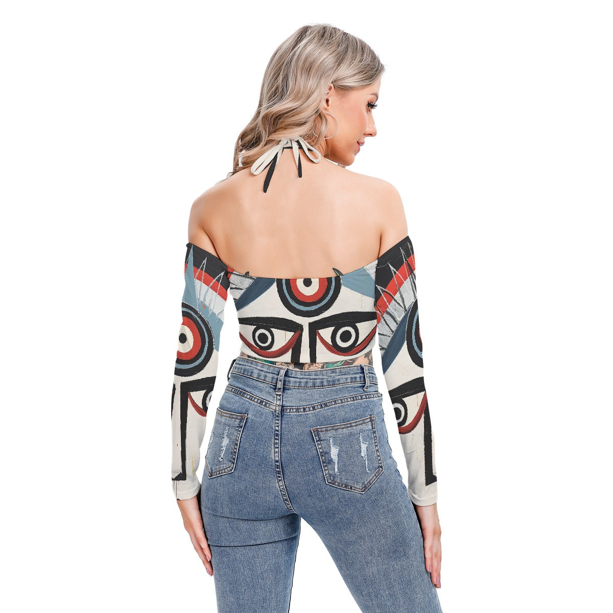 All-Over Print Women's Halter Lace-up Top