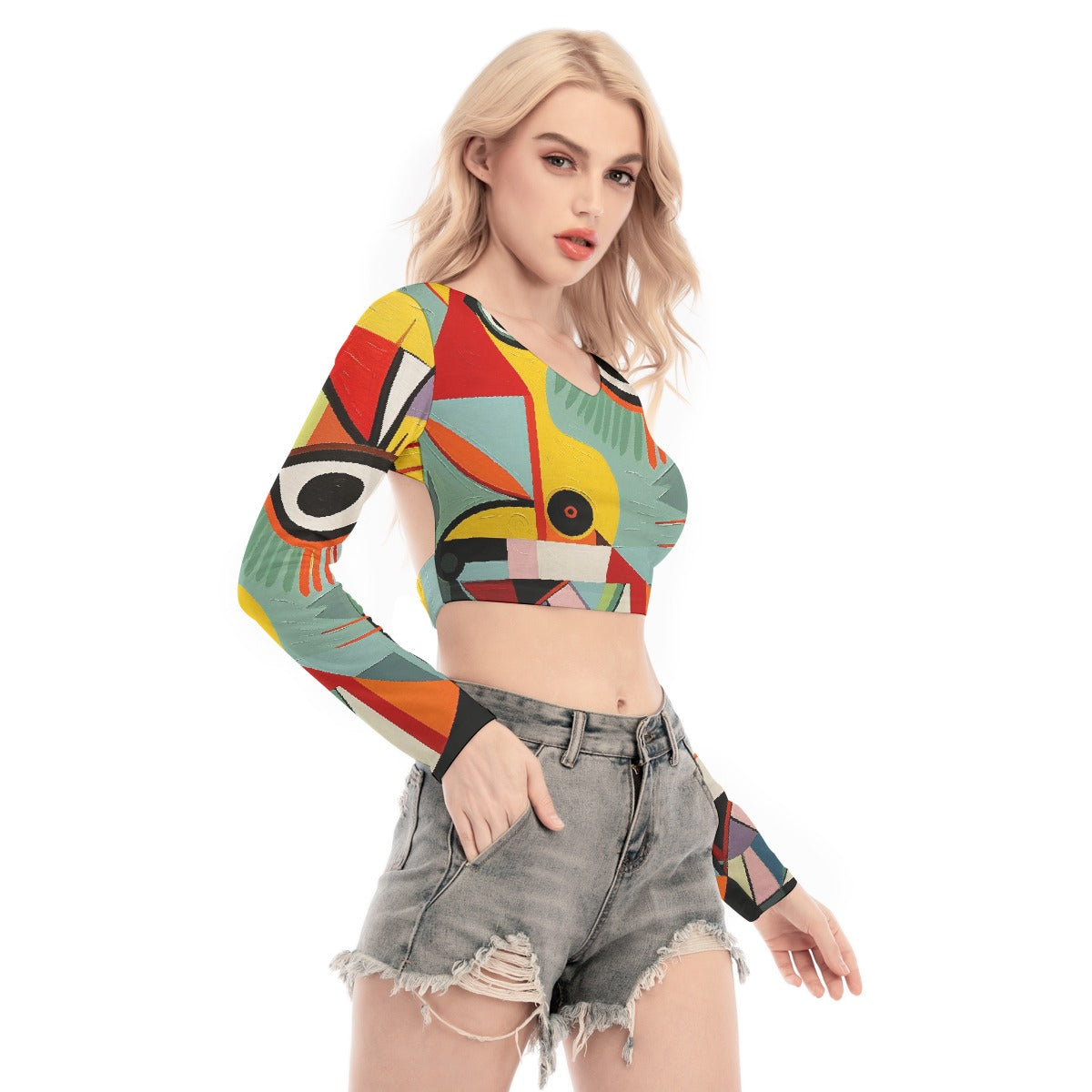 All-Over Print Women's Back Hollow T-shirt With Strap