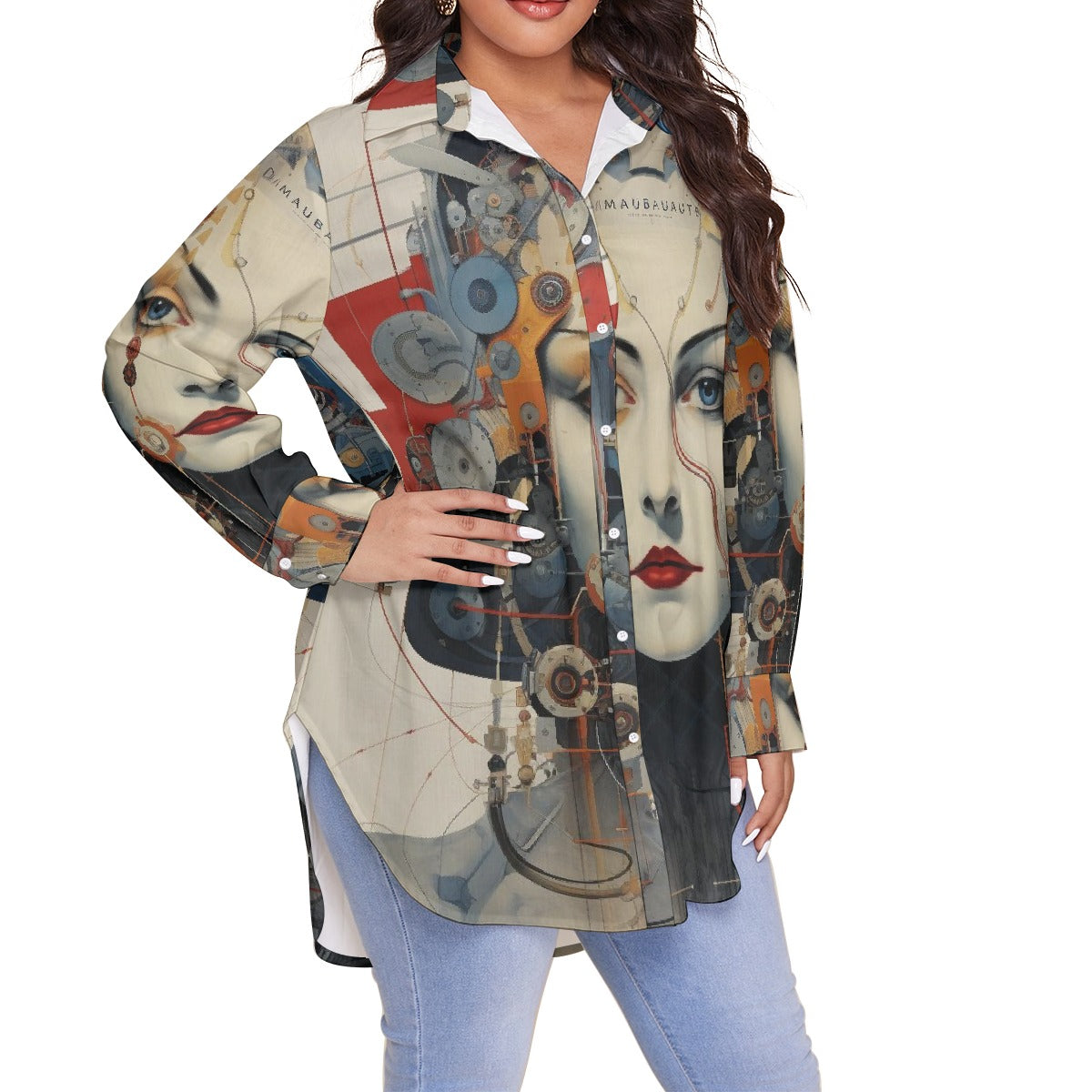 All-Over Print Women's Shirt With Long Sleeve(Plus Size)