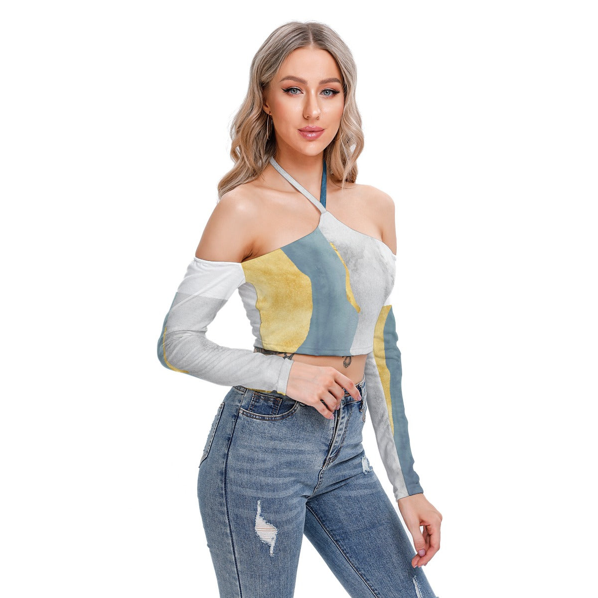 All-Over Print Women's Halter Lace-up Top