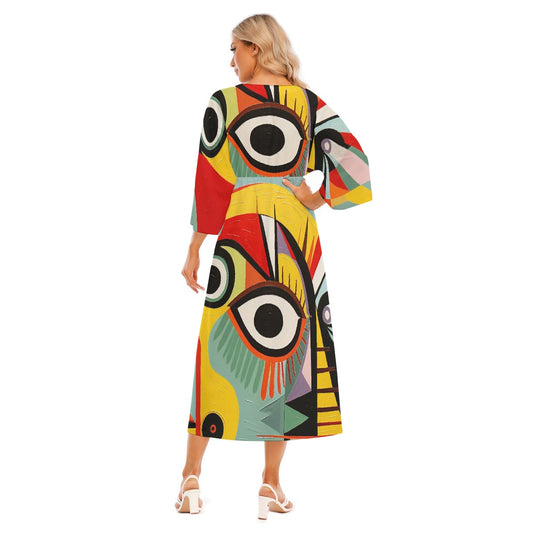 All-Over Print Women's Mid-Sleeve Long Dress