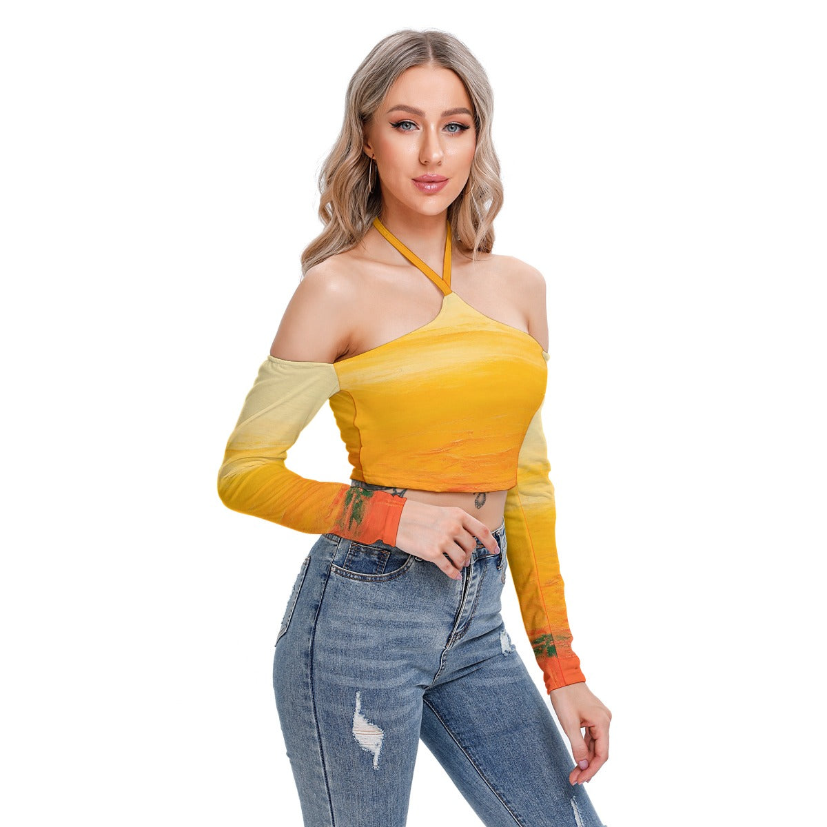 All-Over Print Women's Halter Lace-up Top
