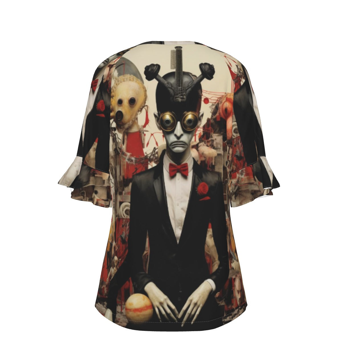 All-Over Print V-neck Women's T-shirt With Bell Sleeve