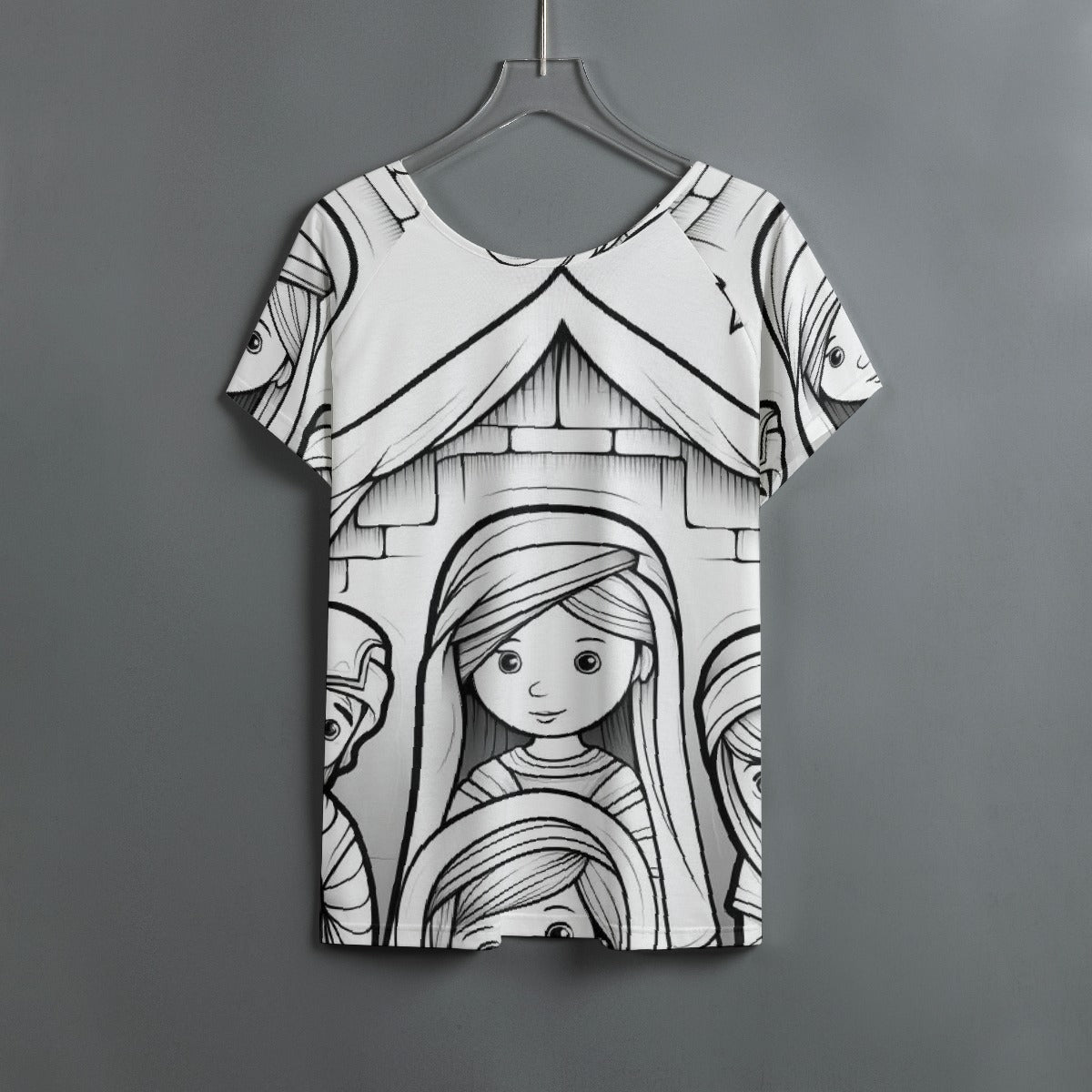 All-Over Print Women's Round Neck T-shirt With Raglan Sleeve