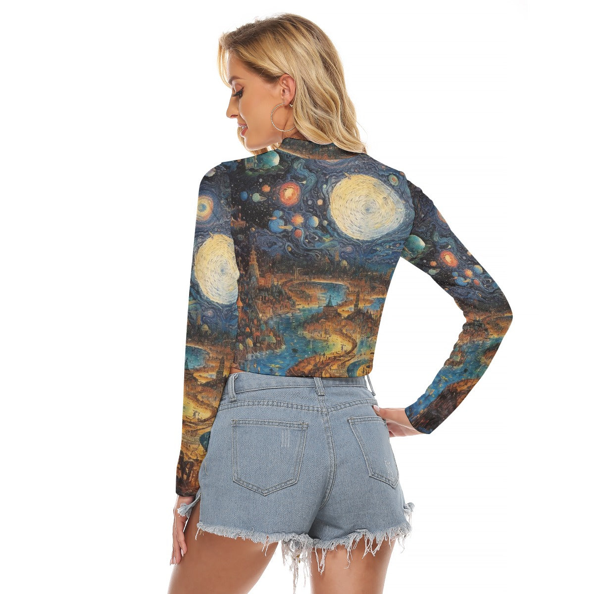 All-Over Print Women's Hollow Chest Keyhole Tight Crop Top