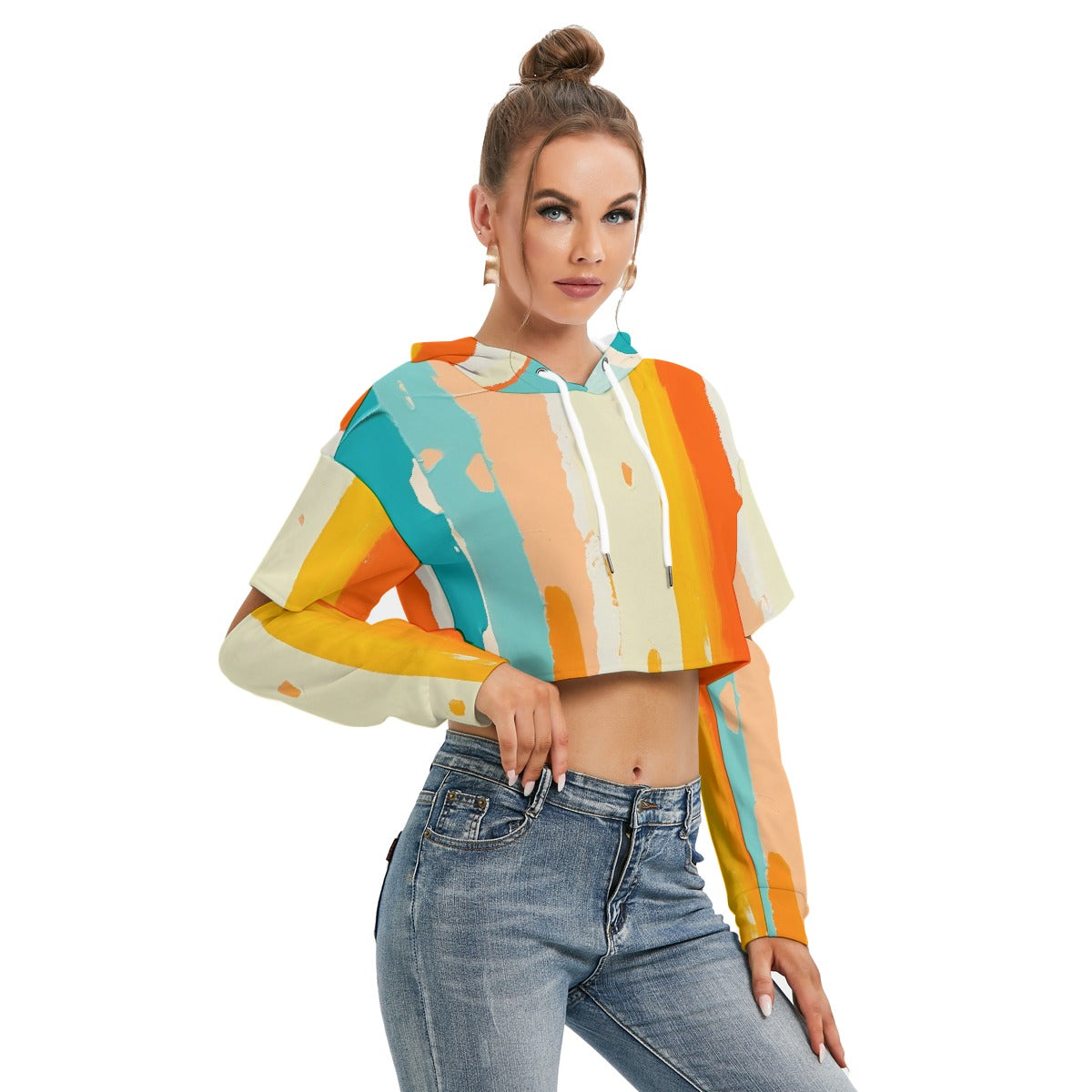 All-Over Print Women's Heavy Fleece Hoodie With Hollow Out Sleeve
