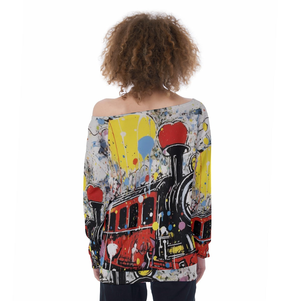 All-Over Print Oversized Women's Off-Shoulder Sweatshirt