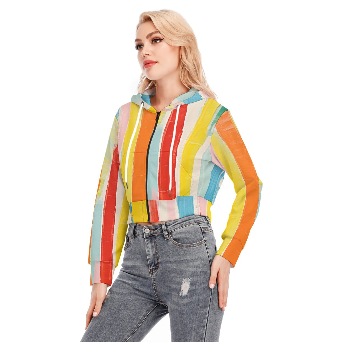 All-Over Print Women's Crop Top Hoodie With Zipper Closure