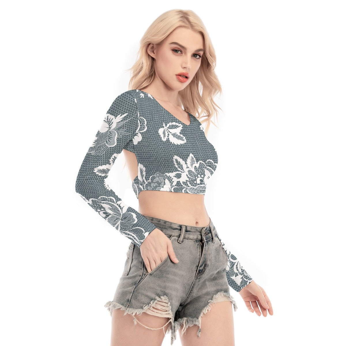 All-Over Print Women's Back Hollow T-shirt With Strap