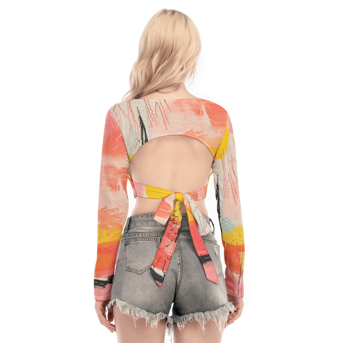 All-Over Print Women's Back Hollow T-shirt With Strap