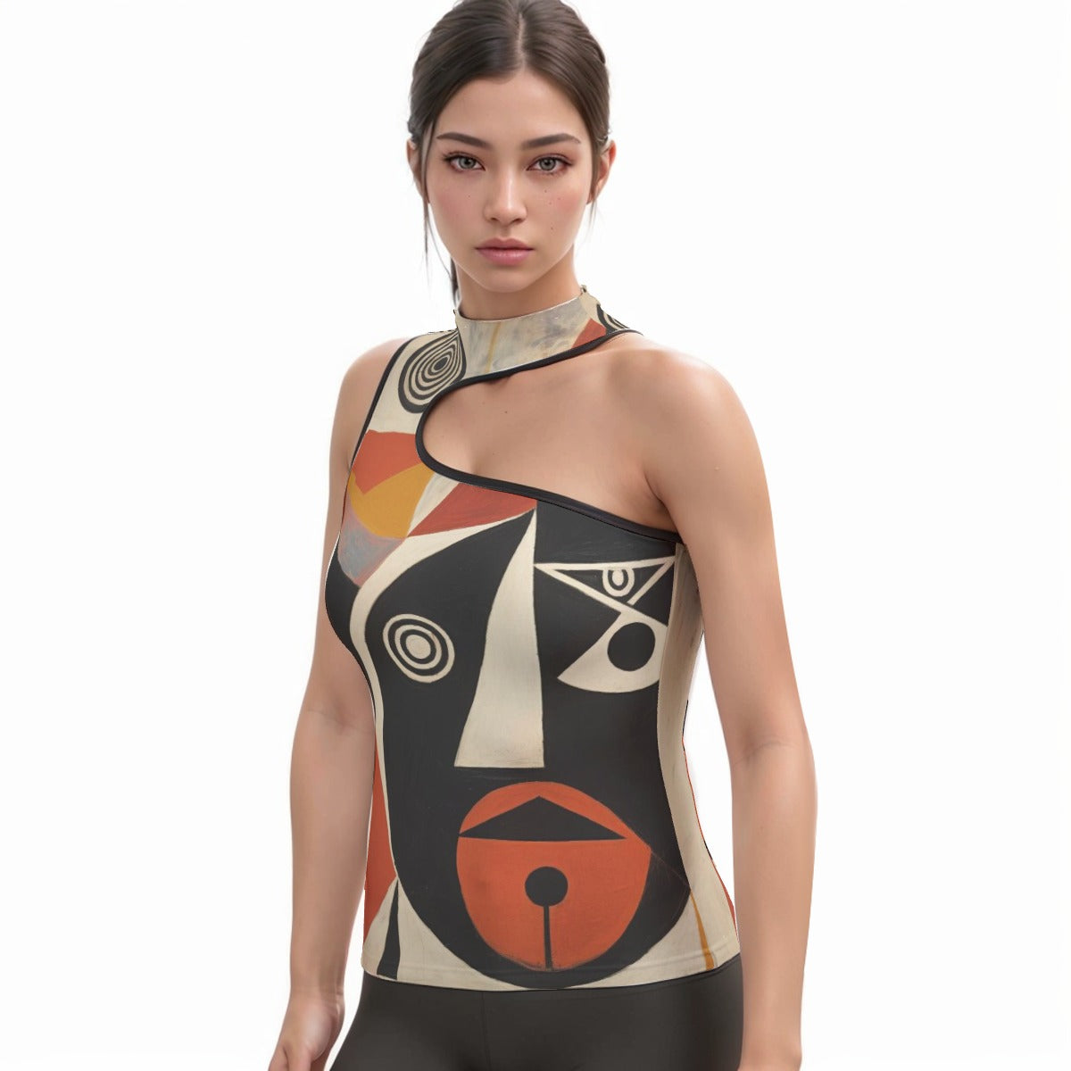 All-Over Print Women's Halter Sleeveless Asymmetrical Tank Top
