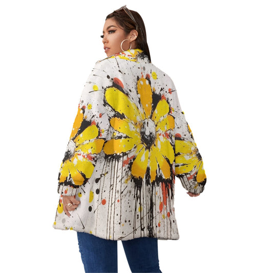 All-Over Print Unisex Borg Fleece Stand-up Collar Coat With Zipper Closure(Plus Size)