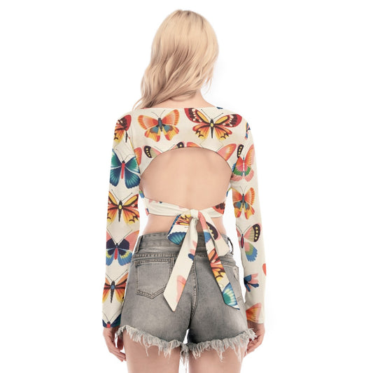 All-Over Print Women's Back Hollow T-shirt With Strap