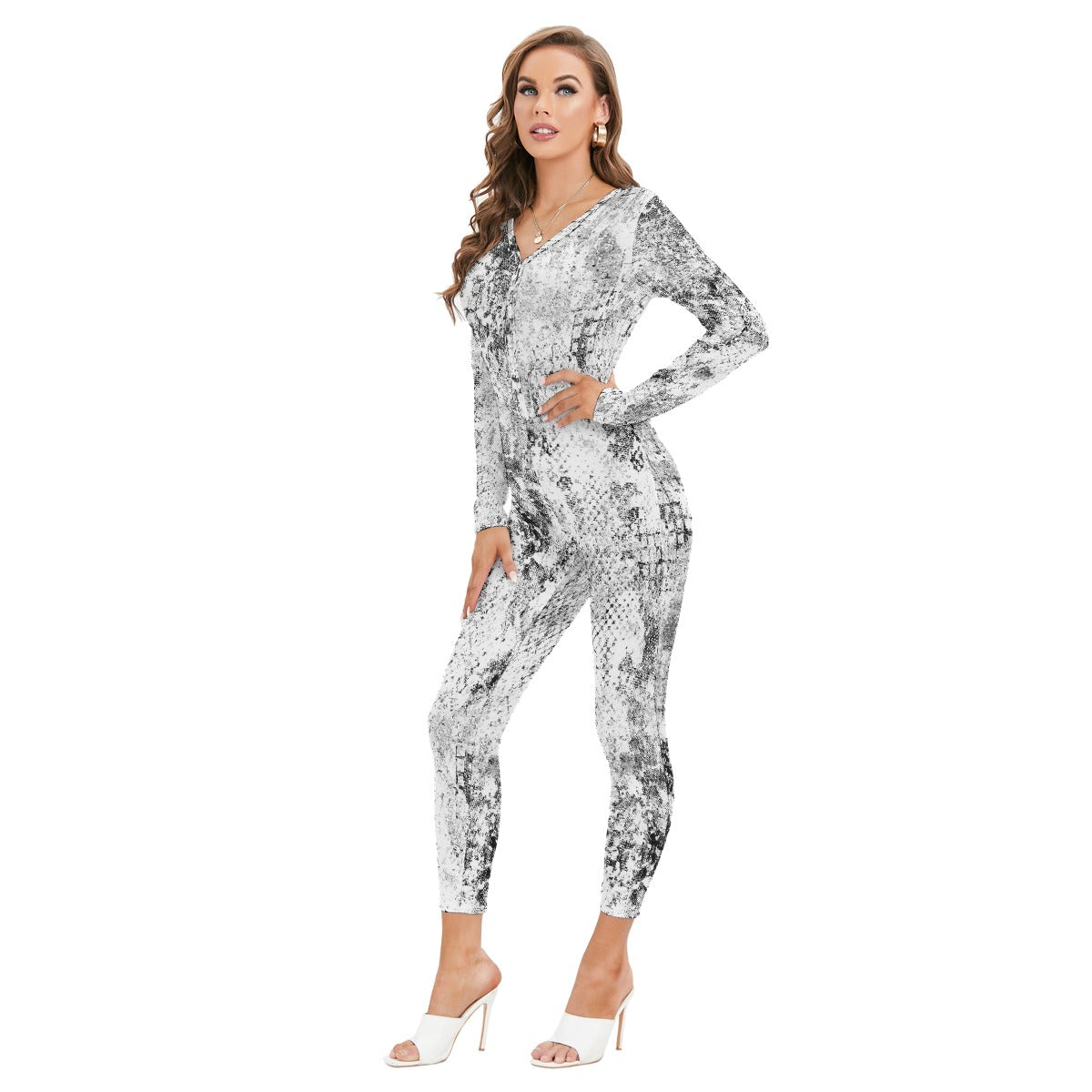 All-Over Print Women's Plunging Neck Jumpsuit