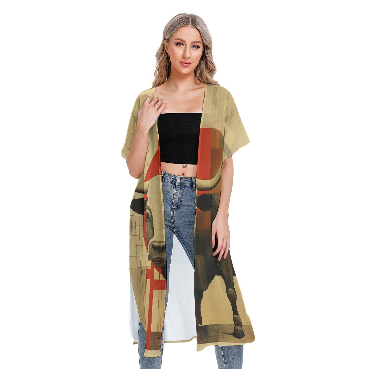 All-Over Print Women's Short Sleeve Cardigan