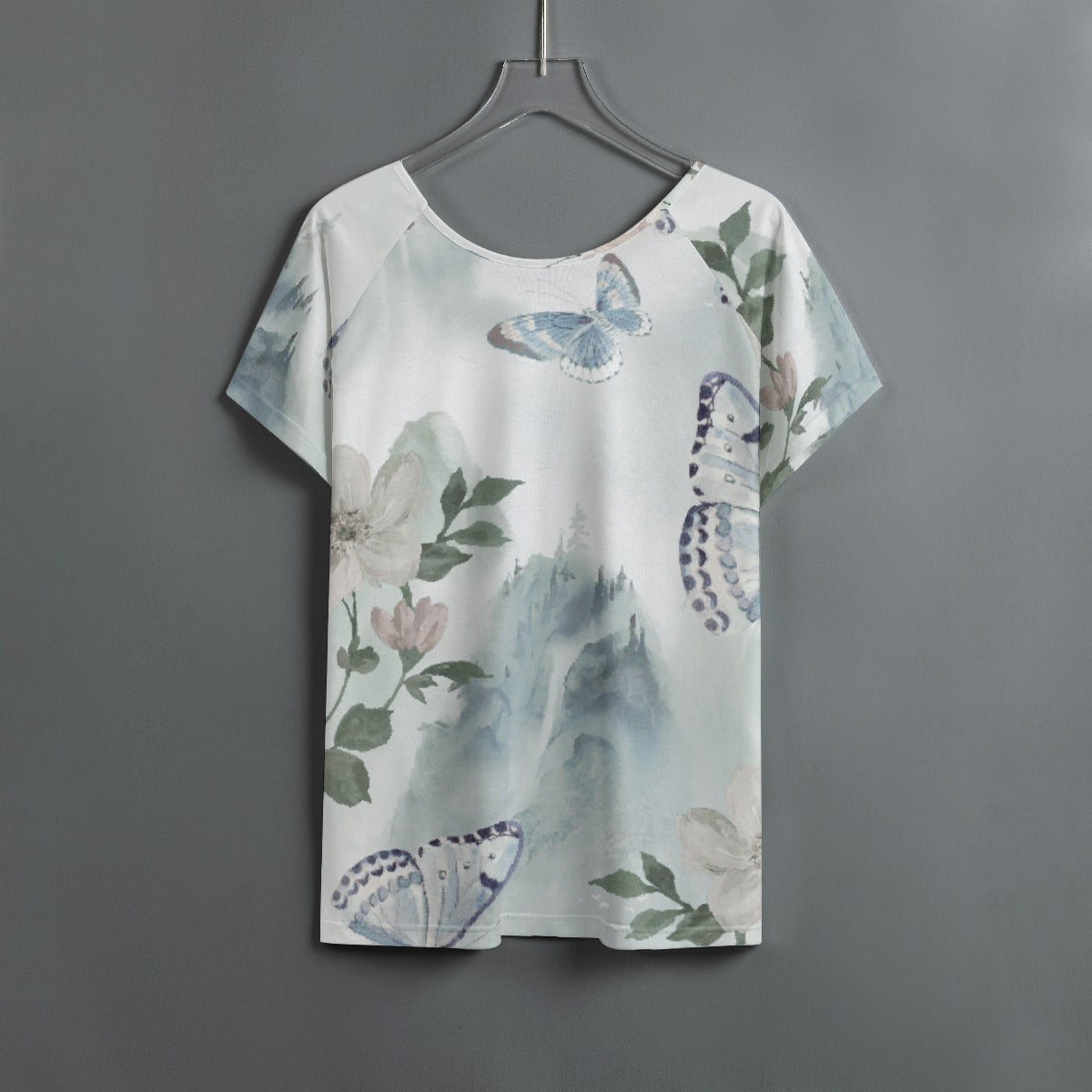 All-Over Print Women's Round Neck T-shirt With Raglan Sleeve