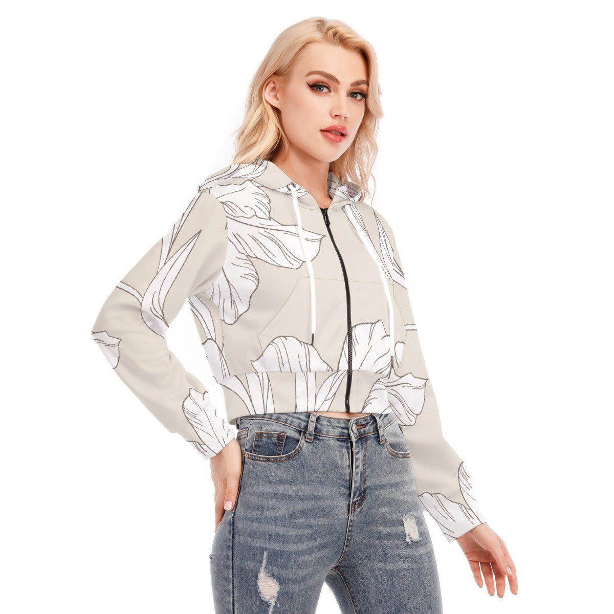All-Over Print Women's Crop Top Hoodie With Zipper Closure