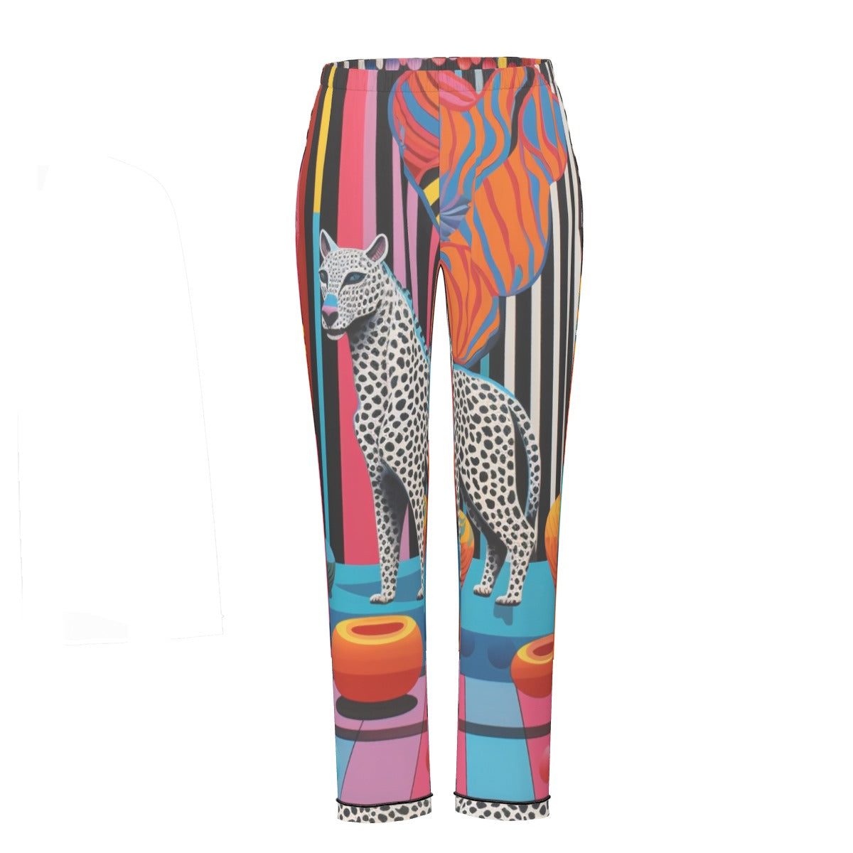 All-Over Print Women's Long Sleeve Pajama Set With Black Contrast Piping